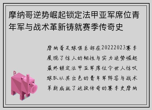 摩纳哥逆势崛起锁定法甲亚军席位青年军与战术革新铸就赛季传奇史